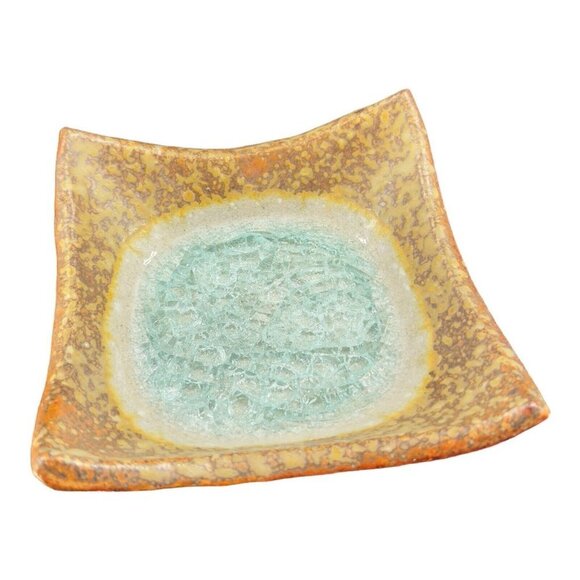 Hand Made Studio Art Pottery Dish Plate Crystalline Glass Glaze Stoneware Signed - Picture 1 of 11